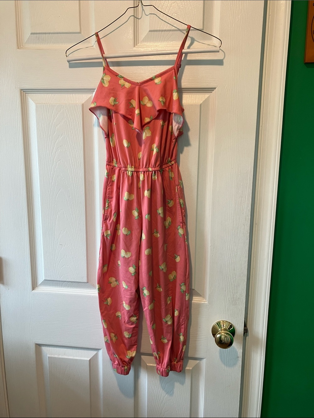 Love glam girl halter jumpsuit orange lemon print jump suit girls small
